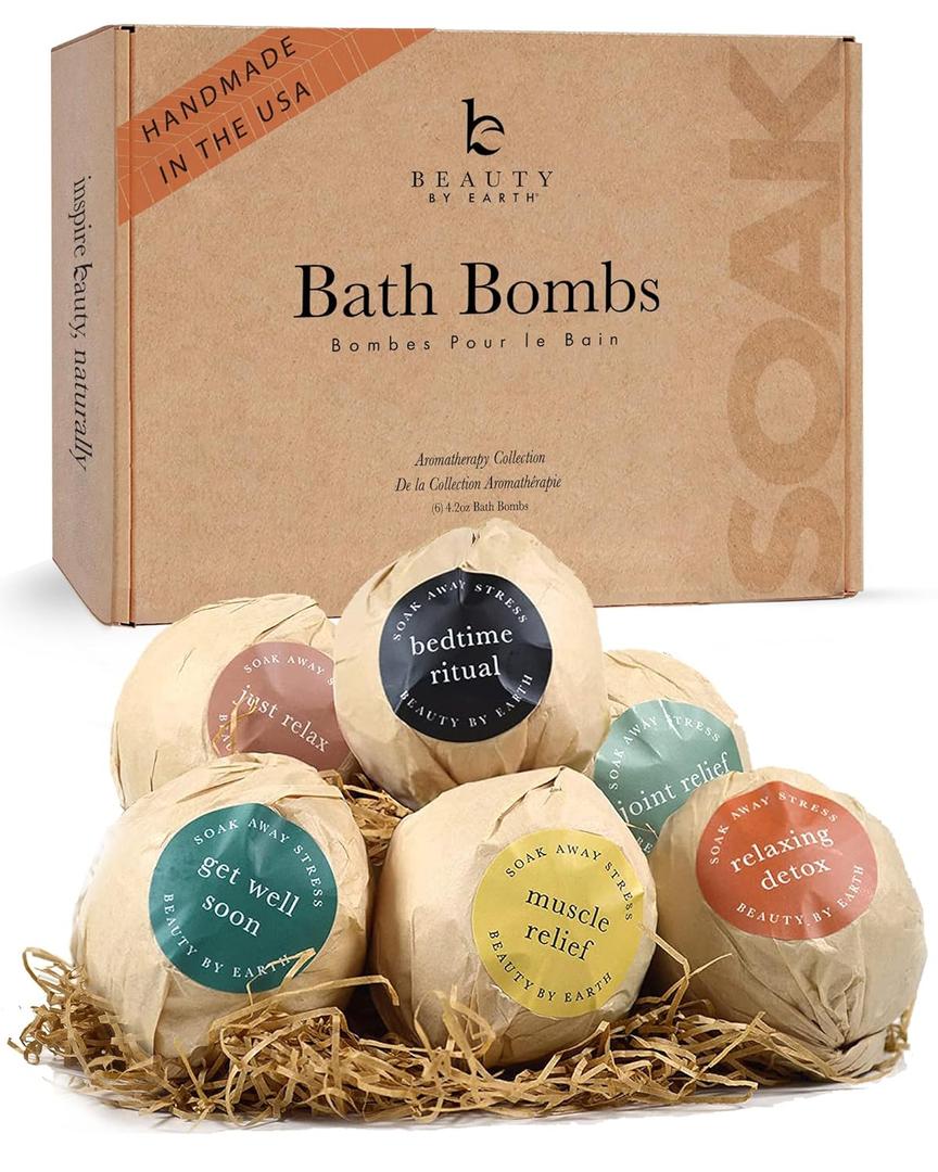 Bath Bombs Gift Set, USA Made with Organic & Natural Ingredients, Christmas Stocking Stuffers for Women & Men, Relaxing Spa Gifts, Wife Stocking Stuffers (1 Count (Pack of 6))