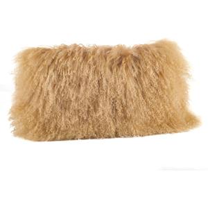 SARO LIFESTYLE 100% Wool Mongolian Lamb Fur Throw Pillow with Poly Filling, 12" x 20", Gold