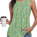 syoss Women's Summer Tank Tops Pleated Round Neck Sleeveless Tops, Size L