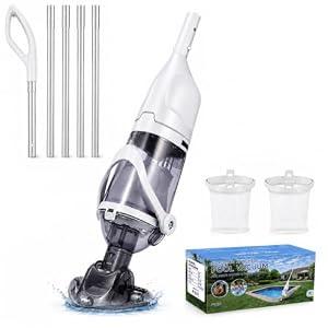 Grelawner 2026 Upgraded Cordless Handheld Pool Vacuum for Above Ground Pool, Rechargeable Small Pool Vacuum with Telescopic Pole, 60 Min Runtime, 14.1 GPM Suction, for Hot Tubs & Spas, Silver
