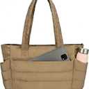 Urbanstand Tote Bag for Women - Lightweight Puffer Tote Work Bags with Compartments, Quilted Shoulder Bag for Nurse, Office, Travel, Gym, Brown