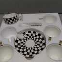 Porlien 6-ounce Porcelain Checker Teacups and Saucers Set of 6 with Spoons, Coffee Cups Set