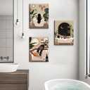 Black Girl Bathroom Wall Art Set of 3, Fashion Boho Black Woman Canvas Wall Decor Paintings, Abstract African American Women Posters Prints Pictures for Bathroom Restroom Decor 16x24 Inch Framed