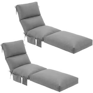 Kigley 2 Pcs Chaise Lounge Cushions, 78 x 22 x 4.7 Inch Outdoor Lounge Chair Cushions with Pocket, Thick Tufted Patio Recliner Replacement with Ties, Fade Resistant for Pool Furniture (Light Gray)