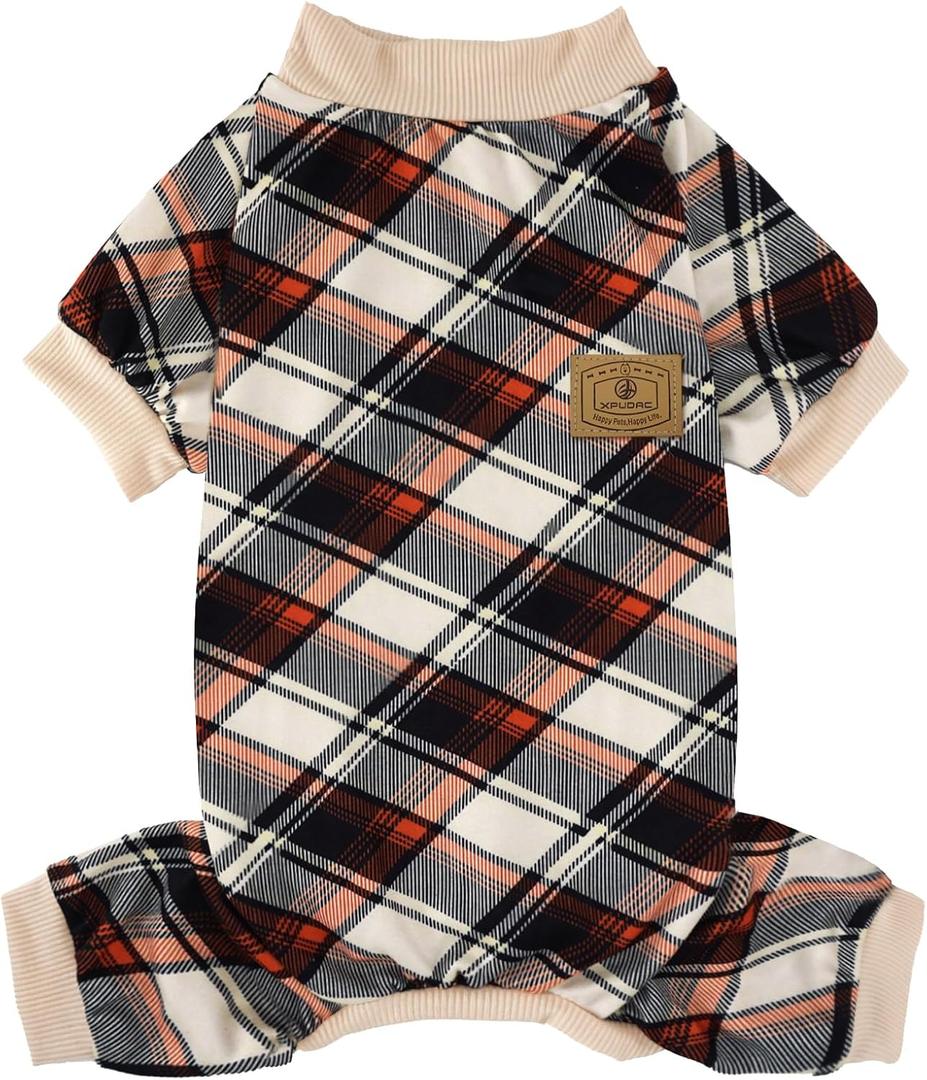 XPUDAC Dog Pajamas Soft Strechy Plaid Doggie Clothes for Small Medium Girl Boy Cat Apparel-Medium (Medium(Chest-16"))
