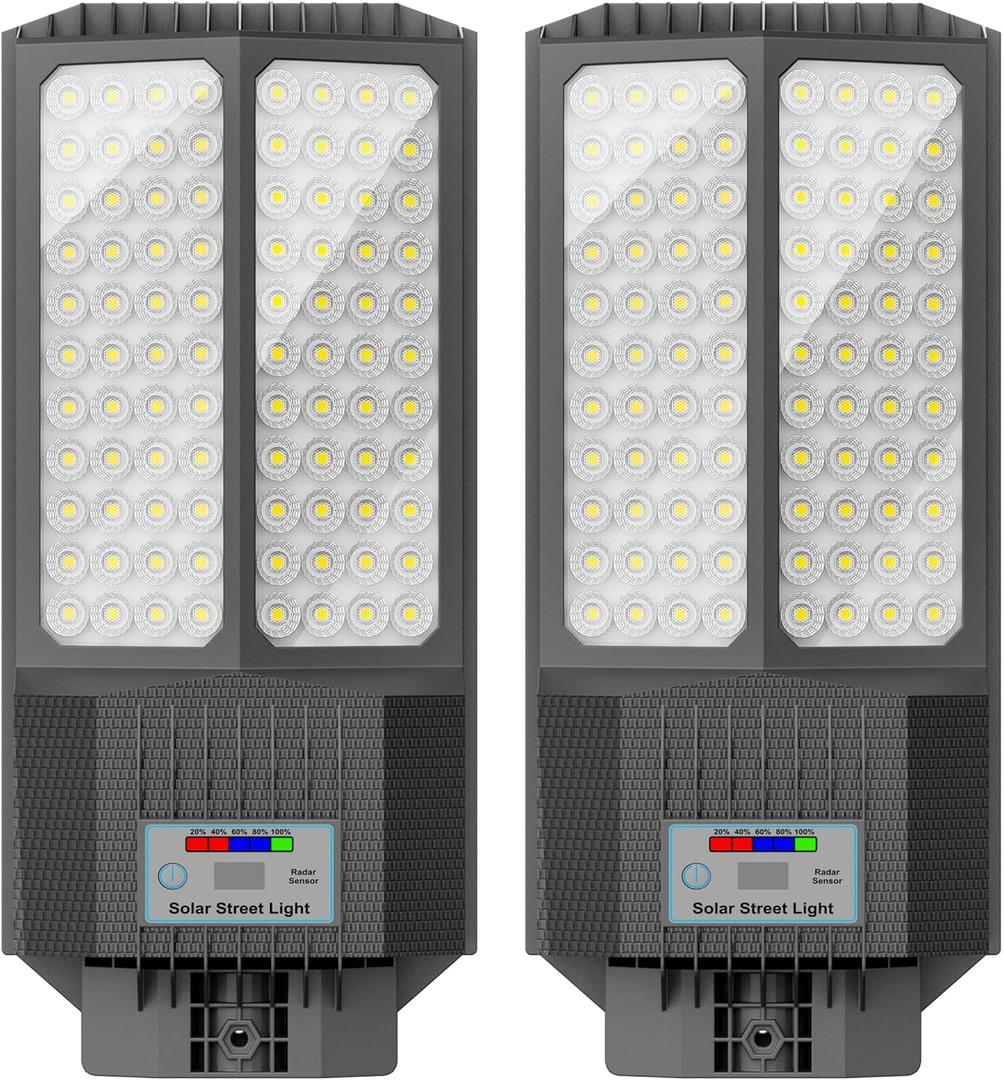 2026 New Solar Street Light, Solar Street Lights Outdoor Waterproof Dusk to Dawn 7000K LED Security Flood Light with Motion Sensor and Remote Control for Pathway, Entryway & Yard (9800W-2 Pack, Black)