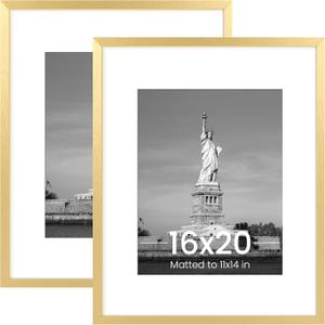 ENJOYBASICS 16x20 Picture Frame, Display Poster 11x14 with Mat or 16 x 20 Without Mat, Wall Gallery Photo Frames, Gold, 2 Pack