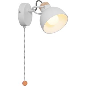 Aisilan Wall Sconce with Pull Chain White Metal Wall Light for Bedside Wooden Indoor Wall Mounted Lamp with E12 Bulb Hardwire Wall Sconces for Bedroom Living Room Hallway Office 3000k Warm White