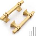 Haliwu 20 Pack Gold Cabinet Pulls, 3 inch Brushed Brass Kitchen Handles Square Dresser Drawer Hardware (Hole Center Spacing76mm (3 inch))