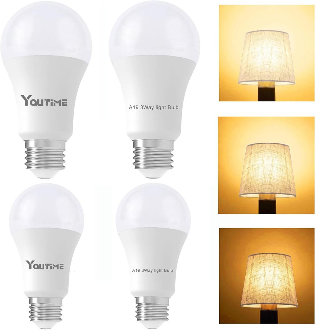 3 Way Light Bulbs 30 70 100 Watt Equivalent 2700K Soft White A19, Incandescent Replacement,6/10/15w Energy Saving LED Bulb,Three Way Light Bulbs, 500 1200 1600 Lumens, E26 Base, 4Pack