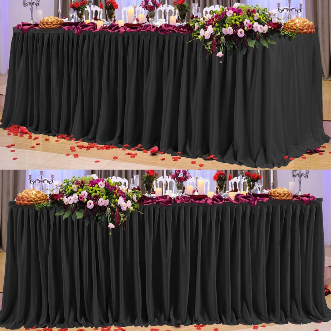 PARTISKY White Polyester Table Skirt for Rectangle Tables 14ft, Wrinkle Resistant Pleated Ruffle Table Cloth for Birthday Party Banquet Wedding Baby Shower, 168" x 30" (Rectangular)