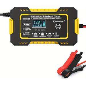 US Plug Car Battery Charger, 12V 6A Smart Battery Trickle Charger Automotive 12V Battery Maintainer for Car Truck Motorcycle Lead Acid Batteries (Yellow)
