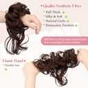 2PCS Messy Bun Hair Piece Tousled Updo with Tendrils Wavy Curly Hair Bun Scrunchies Ponytail Extension Elastic Band Hairpieces For Women (Medium Brown)