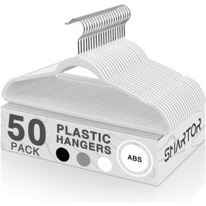 SMARTOR Plastic Hangers 50 Pack - Thin Clothes Hangers Heavy Duty | Durable | Lightweight | Space Saving | Slim | Flexible - Dorm Room Essentials for College Students - White