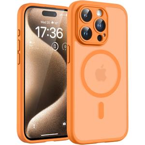 TOCOL Magnetic for iPhone 15 Pro Case, Upgraded Full Camera Protection, Compatible with Magsafe, Drop Protection, Translucent Matte Back Phone Cover 6.1 inch (Orange)