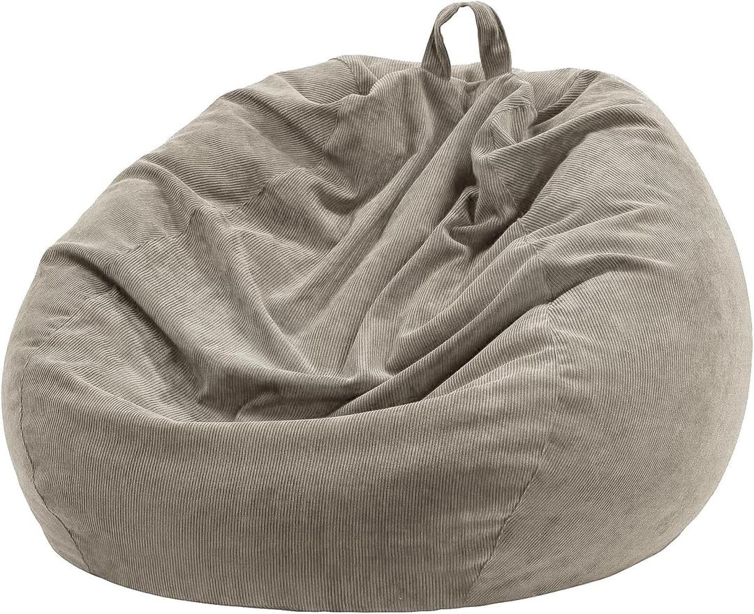 Nobildonna 3 ft Bean Bag Chair Cover (No Filler) 35"43" Large Stuffed Animal Storage Bean Bag Washable Big Beanbag Chair Cover Premium Corduroy Bean Bag Cover for Adults,Kids,Khaki Gray 300L