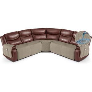 KinCam Waterproof Recliner Sectional Couch Covers, Oversized Reclining Sofa Covers for L Shape Couch, Non Slip Couch Cover for Sofa Washable Slipcover (5 Seat Recliner Cover, Khaki)