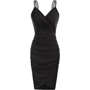 GRACE KARIN Women's Sexy Spaghetti Straps Cocktail Dresses for Wedding Guest Ruched V-Neck Bodycon Dress, S