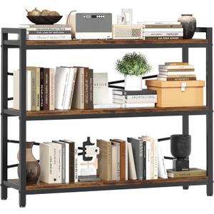 3 Tier Bookshelf 39.37" Width, Dorm Desk Hutch, Desk Shelf, Long Industrial Bookcase, Wooden Large Book Shelf for School Home Living Room Bedroom Office Storage(Vintage)