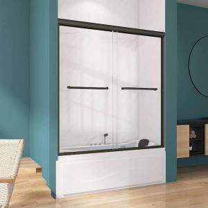 60 in. W x 62 in. H Double Sliding Semi-Frameless Bathtub Shower Door Tub Door in Matte Black with 5/16 in. Clear Glass