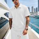 Men's 2 Pieces Outfits Casual Polo Shirt and Shorts Set Collar Athletic Jogging Summer Tracksuit (White, XL)