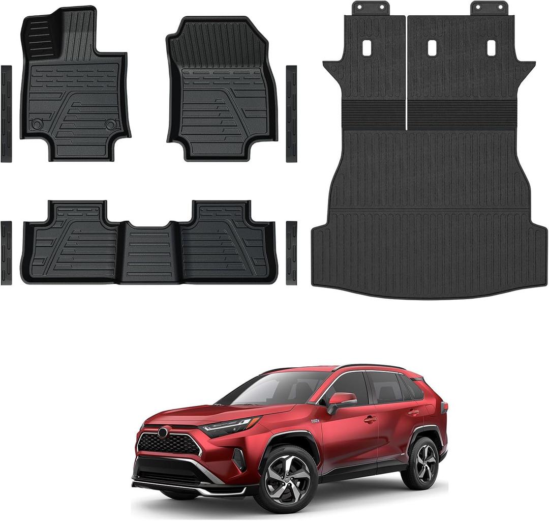 Floor Mats for Toyota RAV4 2019-2025, All Weather Floor Mats Trunk Cargo Liner with Backrest Protectors and Door Sill Guards Accessories, Full Coverage Set