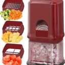 KEOUKE Multifunctional Vegetable Chopper Red - 3 Interchangeable Blades Potato French Fry Cutter with Container & Storage Box Food Chopper Dicer for Cucumber, Tomato, Carrot, Onion (Cube)
