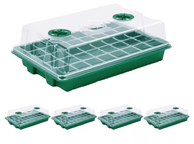 5-Set Strong Seed Starter Trays with Humidity Domes, Black Plastic Plant Growing Trays for Seed Starting, Germination, Seedling Propagation & Plant Growing