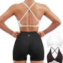 SUUKSESS Women 2 Piece Open Back Strappy Sports Bra Pack Twist V Neck Workout Crops (Medium, #2 White & Dark Brown)