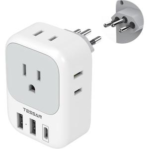 TESSAN Brazil Power Adapter, US to Brazil Travel Plug with 4 American Outlets 3 USB Charger (1 USB C Port), Type N Adaptor for USA to Brazilian Brasil