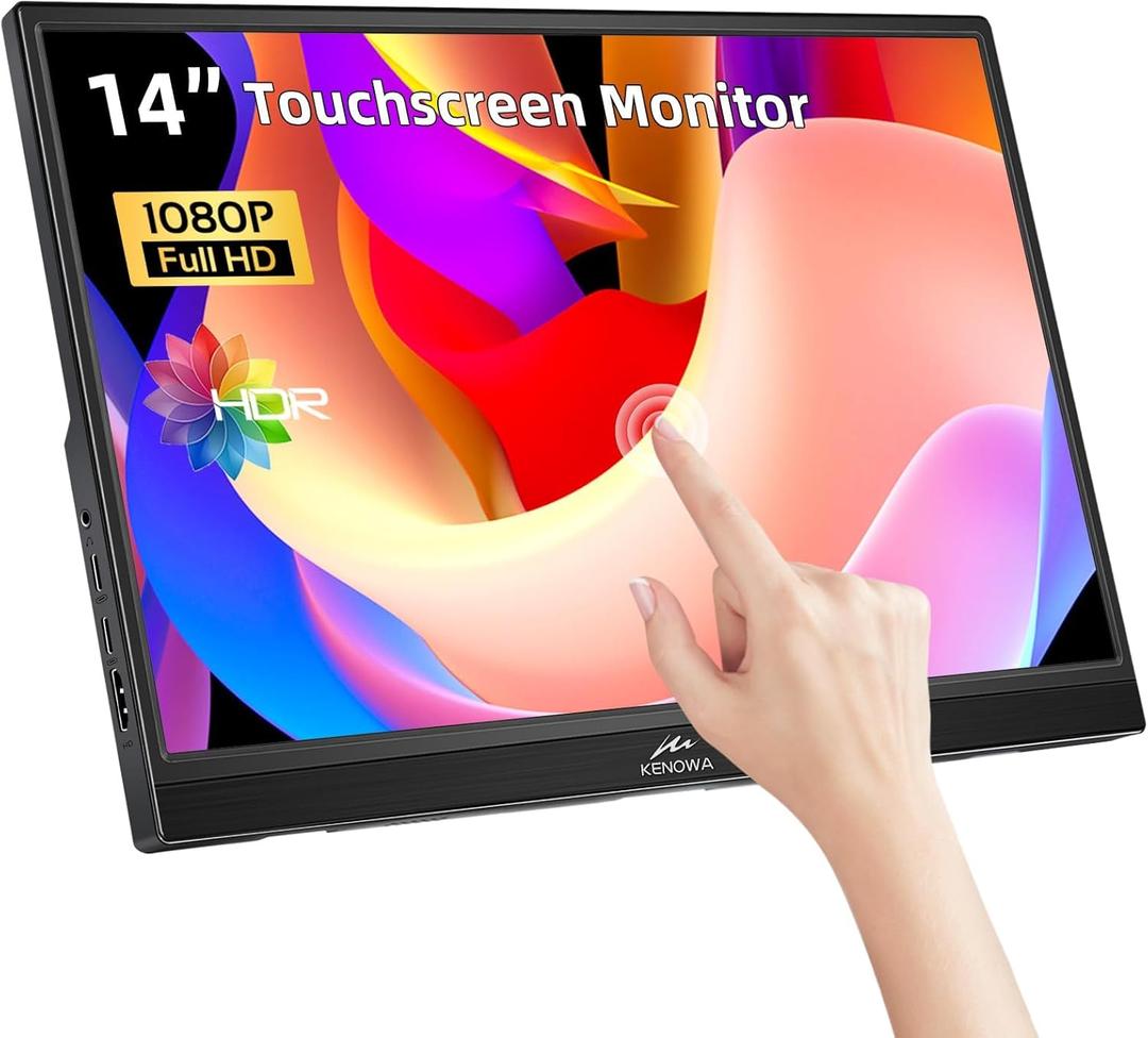 Kenowa Touchscreen Portable Monitor 14 Inch, HDR 1080P IPS External Display with USB C HDMI and Speakers & Stands, Travel Monitor Second Screen for Laptop Phone PC Mac Xbox PS4 Switch