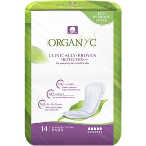 Organyc  100% Organic Cotton Inside and Out Light Incontinence Pads for Bladder Leaks, FSA/HSA Eligible, Ultimate Flow, 14 Count