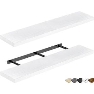 QEEIG Bathroom Shelves 48 inches Long Wall Shelf Large Extra Long 48 x 9 inch Set of 2, White (008-120W)