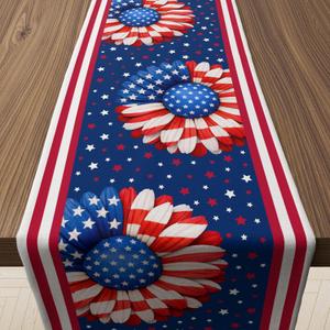 3 x 4th of July Decorations - Patriotic USA Stars Floral Table Runner | Fourth of July Accessories for Memorial Day - 250th Anniversary America Merchandise Decor Party Supplies Indoor Outdoor Home