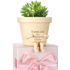 Briwooody Sitting Pot,Cute Planter Pot 3.9 Inch Funny Planter with Drainage,Thank You for Help me Grown Succulent Pots for Plant Lover Gift Fun Teacher Appreciation Gift