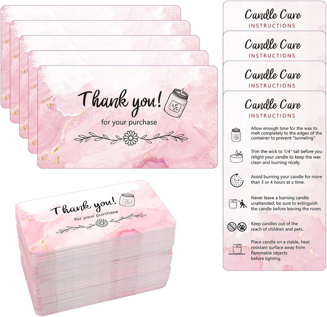 270 PCS Handmade Candle Care Instruction Cards 3.5 x 2 Inches Scented Candles Certified Cards for Candle Makers Soy Bees Wax Coconut Essential Oils Romantic Pink