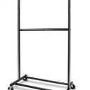 Fishat Black Simple Standard Rod Rolling Garment Clothes Rack, Metal Clothes Organizer with Lockable Wheels