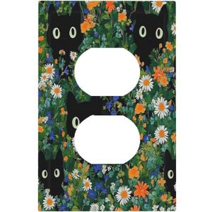 Boho Funny Black Cute Cats Daisy Wildflower Outlet Covers 1 Gang Duplex Light Switch Cover Decorative Switch Plates Electrical Receptacle Faceplate Wall Plate For Kids Room Bed Room Decor