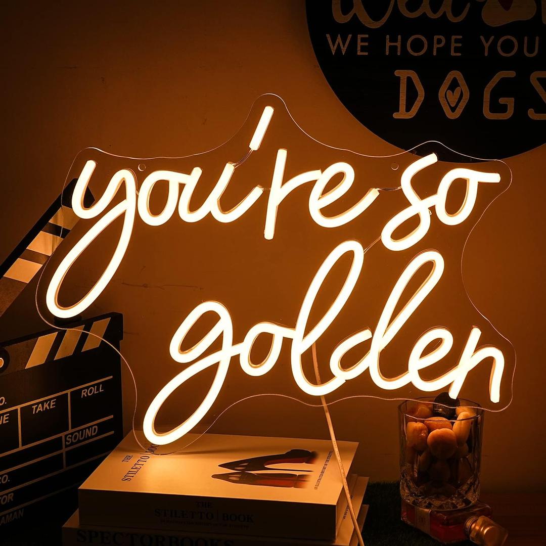 You're So Golden Neon Sign for Wall Decor Warm White Neon Lights Letter Led Neon Signs Wedding Led Neon Light for Wedding Bedroom Engagement Bar Club Decoration