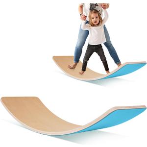 Fitvids Balance Board, 32 Inch Wooden Wobble Board, Montessori Rocker Yoga Curvy Board Natural Wood, Open Ended Learning Toy, Sensory Play Equipment for Office & Classroom, Multiple Colors (Aqua)