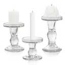 Glass Candle Holders, 3 Pieces Crystal Clear Candlesticks with Elegant Design for Pillar Taper Candle and Tea Light