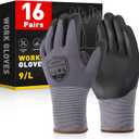 Safety Work Gloves-16/32 Pairs, Micro Foam Nitrile Coated Glove, Seamless Knit Nylon Gloves for Men Women (Small, Black Gray-16pairs)