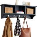 Alaterre ASCA04BL Shaker Cottage Coat Hooks with Storage, Black