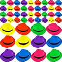 SGBETTER 48 Pack Plastic Party Hats Bulk Neon Fedora Party Hat Colorful Gangster Hat for Adult Kids Birthday Halloween Dress Up, 6 Colors