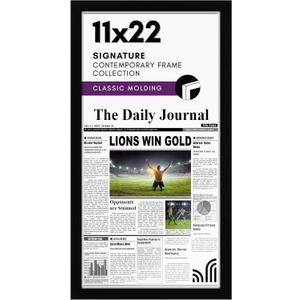 Americanflat 11x22 Newspaper Frame with Polished Plexiglass - Display for Assorted Media Articles - Signature Collection - Modern Picture Frame for Wall Display - Black