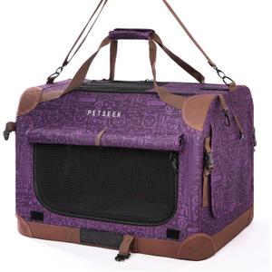 Extra Large Cat Carrier Soft Sided, Portable Small Dog Carrier for 2 Cats, 24"x16.5"x16" Car Travel Folding Comfortable Design, Purple