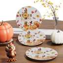 VJF Thanksgiving Ceramic Dinner Plates 10.5 Inch Set of 4 Round Turkey Cross Pumpkin Holiday Stackable Porcelain Plates Microwave & Dishwasher Safe for Holiday Party Family Feast Thanksgiving Decor