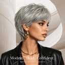 Silver Gray 4 Inch Pixie Human Hair Wig for Women | 100% Real Hair, Short Pixie Cut with Bangs, Glueless Throw On & Go, Lightweight Cap, Natural Salt and Pepper Style
