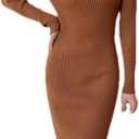 Women Autumn Long Sleeve Skinny Midi Dress Basic Solid Knitted Female Sweater Dress Size M Coffee