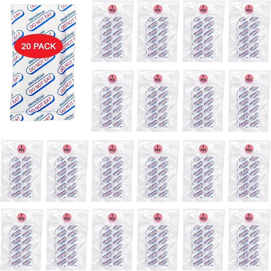 2000cc oxygen absorbers for food storage (20 Pack in individual Vacuum Bag), food grade oxygen absorbers packets for Home Made Jerky and Long Term Food freshness